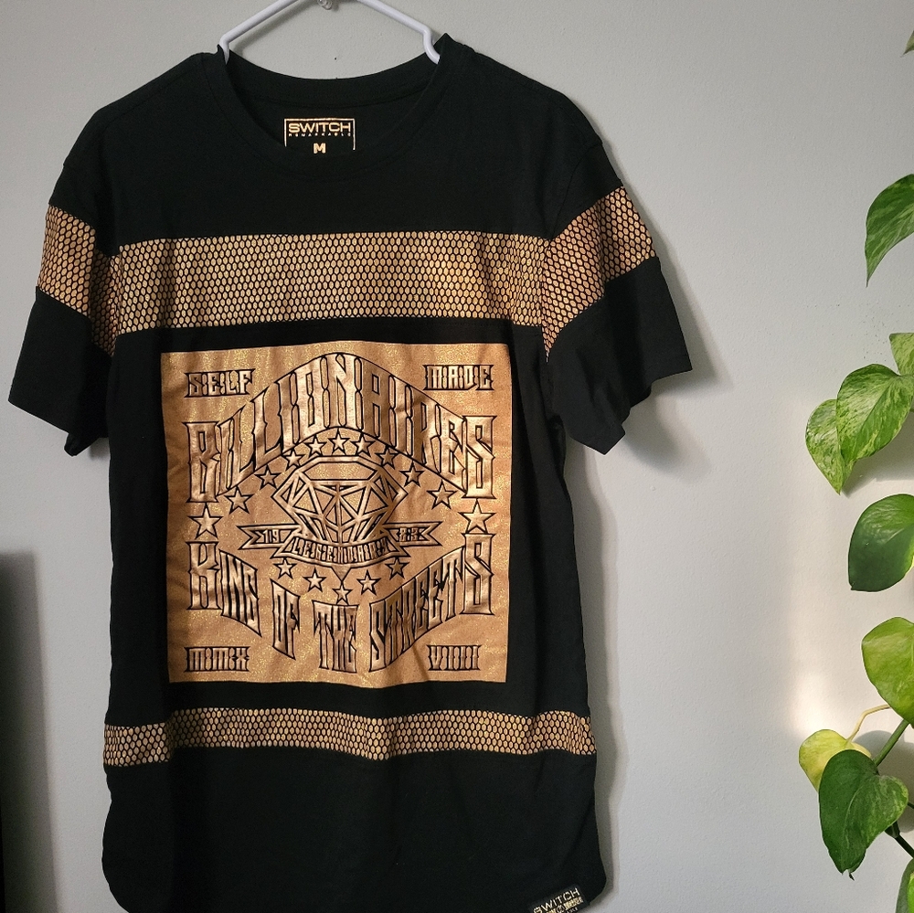 Switch Remarkable Billionaires Club Short Sleeve Shirt Mens M Black & Gold